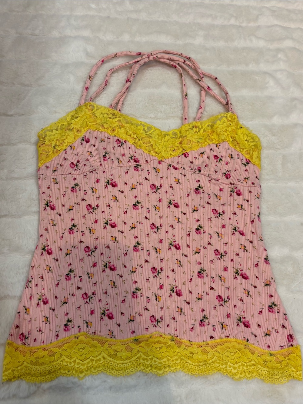 LIZ LISA Pink Floral Lace-Trim Camisole with Yellow Accents